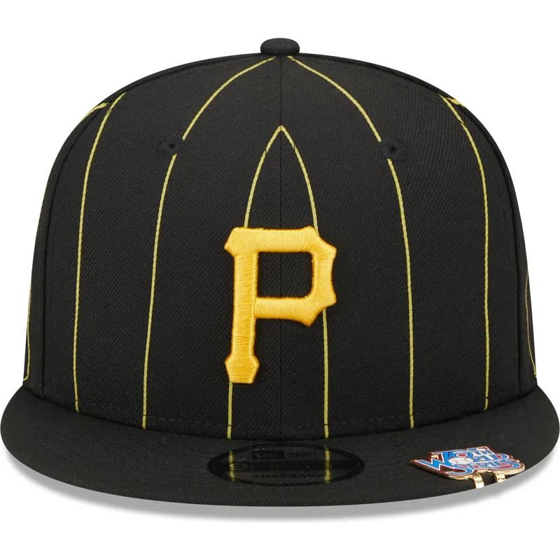 schwarze-flache-snapback-kappe-9fifty-pinstripe-visor-clip-der-pittsburgh-pirates-mlb-von-new-era