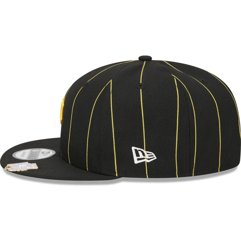 schwarze-flache-snapback-kappe-9fifty-pinstripe-visor-clip-der-pittsburgh-pirates-mlb-von-new-era