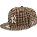 mutzen-flach-braun-angepasst-59fifty-harris-tweed-der-new-york-yankees-mlb-von-new-era