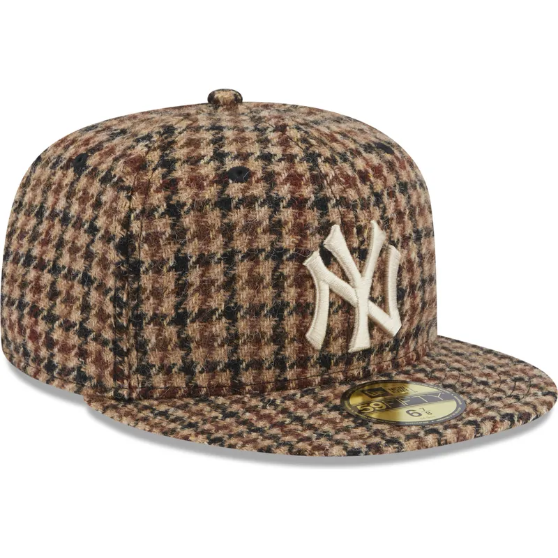 mutzen-flach-braun-angepasst-59fifty-harris-tweed-der-new-york-yankees-mlb-von-new-era