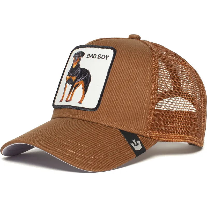 trucker-cap-braun-hund-rottweiler-the-baddest-boy-the-farm-von-goorin-bros