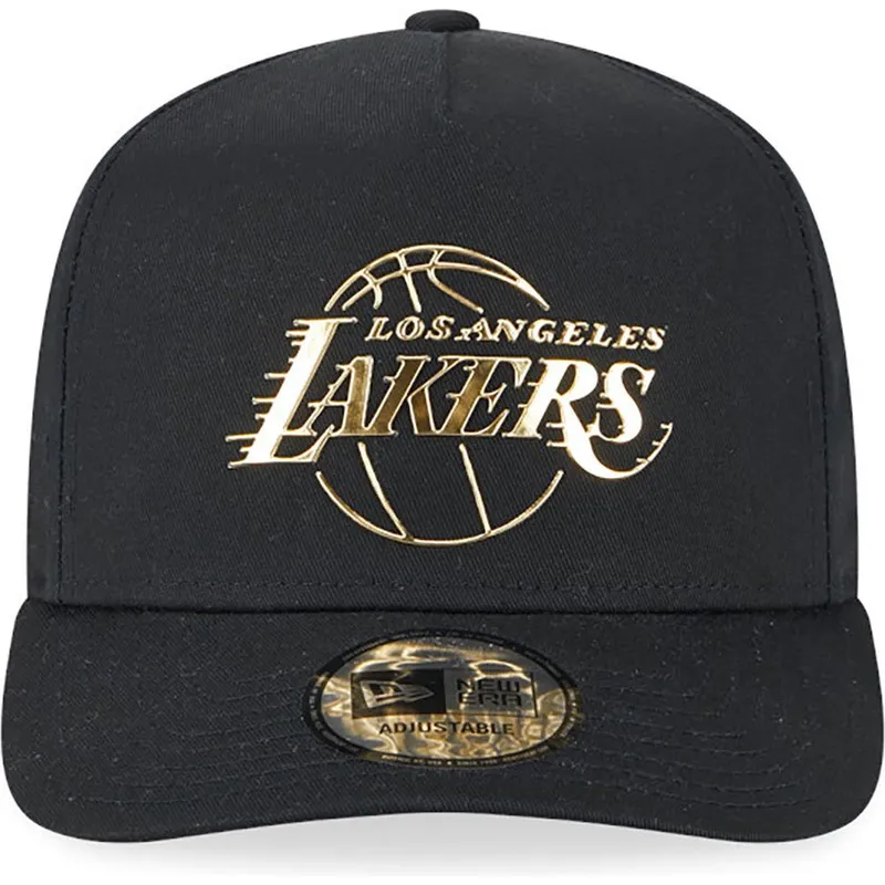 schwarze-snapback-cap-mit-gebogenem-schirm-a-frame-foil-pack-der-los-angeles-lakers-nba-von-new-era