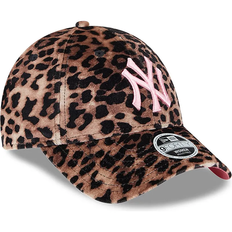 new-era-new-york-yankees-mlb-9forty-velours-damen-kappe-mit-gebogenem-schirm-verstellbar-leopardenmuster-und-rosa-logo