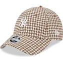 mutzen-gebogen-braun-verstellbares-band-9forty-houndstooth-der-new-york-yankees-mlb-von-new-era