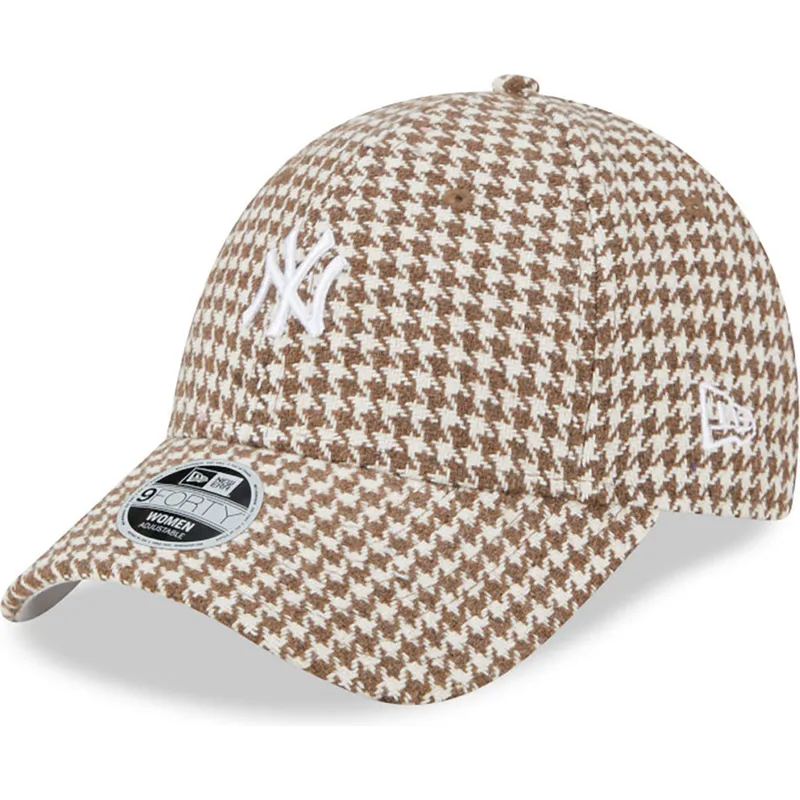 mutzen-gebogen-braun-verstellbares-band-9forty-houndstooth-der-new-york-yankees-mlb-von-new-era