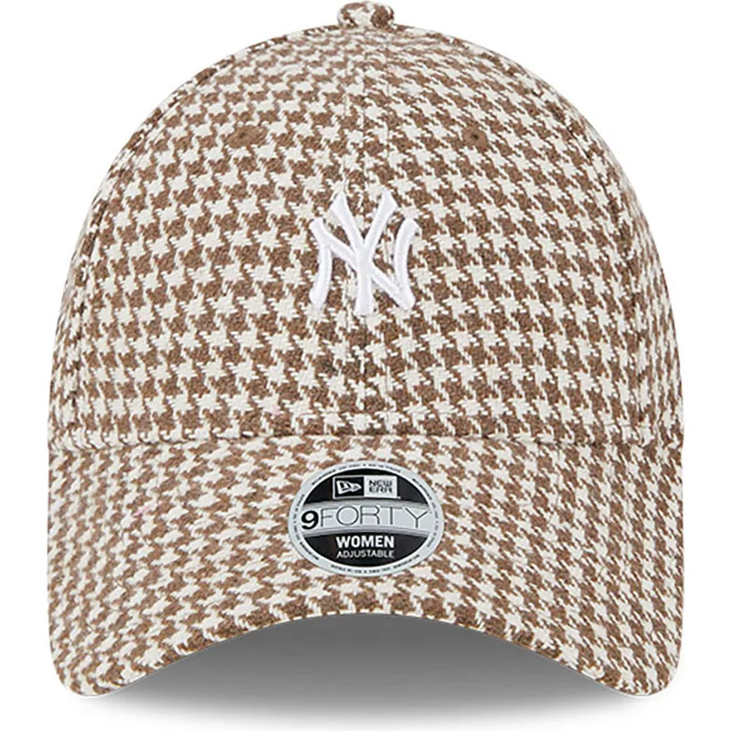 mutzen-gebogen-braun-verstellbares-band-9forty-houndstooth-der-new-york-yankees-mlb-von-new-era