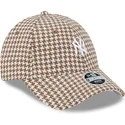 mutzen-gebogen-braun-verstellbares-band-9forty-houndstooth-der-new-york-yankees-mlb-von-new-era