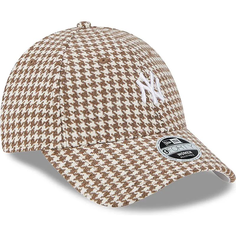 mutzen-gebogen-braun-verstellbares-band-9forty-houndstooth-der-new-york-yankees-mlb-von-new-era