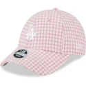 mutzen-gebogen-rosa-verstellbares-band-9forty-houndstooth-der-los-angeles-dodgers-mlb-von-new-era