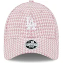mutzen-gebogen-rosa-verstellbares-band-9forty-houndstooth-der-los-angeles-dodgers-mlb-von-new-era