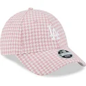 mutzen-gebogen-rosa-verstellbares-band-9forty-houndstooth-der-los-angeles-dodgers-mlb-von-new-era