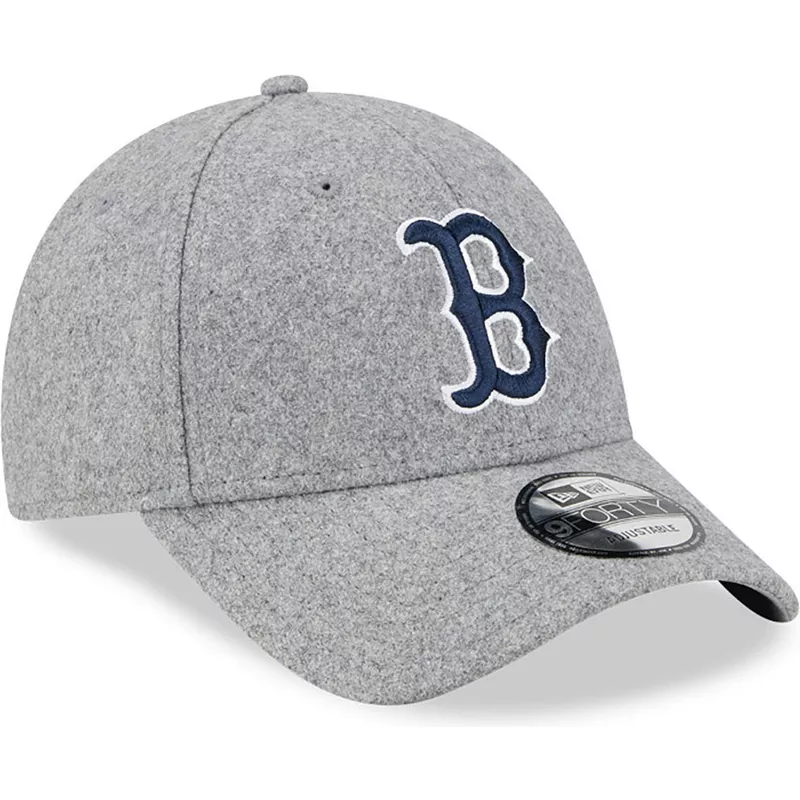 new-era-curved-brim-blue-logo-9forty-essential-melton-wool-boston-red-sox-mlb-grey-adjustable-cap