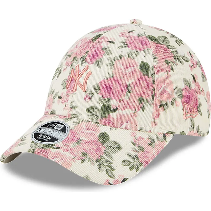 mutzen-gebogen-beige-verstellbares-band-rosa-9forty-floral-cord-der-new-york-yankees-mlb-von-new-era