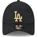 schwarze-verstellbare-kappe-mit-gebogenem-schirm-und-goldenem-logo-9forty-league-essential-der-los-angeles-dodgers-mlb-von-new-e