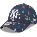 mutzen-gebogen-marineblau-verstellbares-band-fur-kinder-9forty-festive-der-new-york-yankees-mlb-von-new-era
