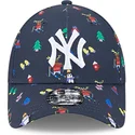 mutzen-gebogen-marineblau-verstellbares-band-fur-kinder-9forty-festive-der-new-york-yankees-mlb-von-new-era