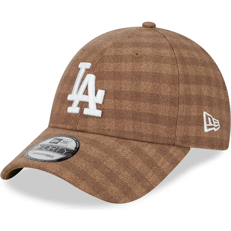 verstellbare-braune-9forty-flanell-cap-mit-gebogenem-schirm-der-los-angeles-dodgers-mlb-von-new-era