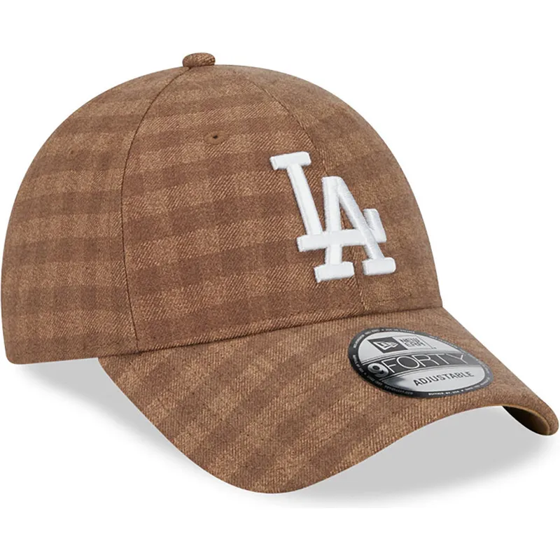 verstellbare-braune-9forty-flanell-cap-mit-gebogenem-schirm-der-los-angeles-dodgers-mlb-von-new-era