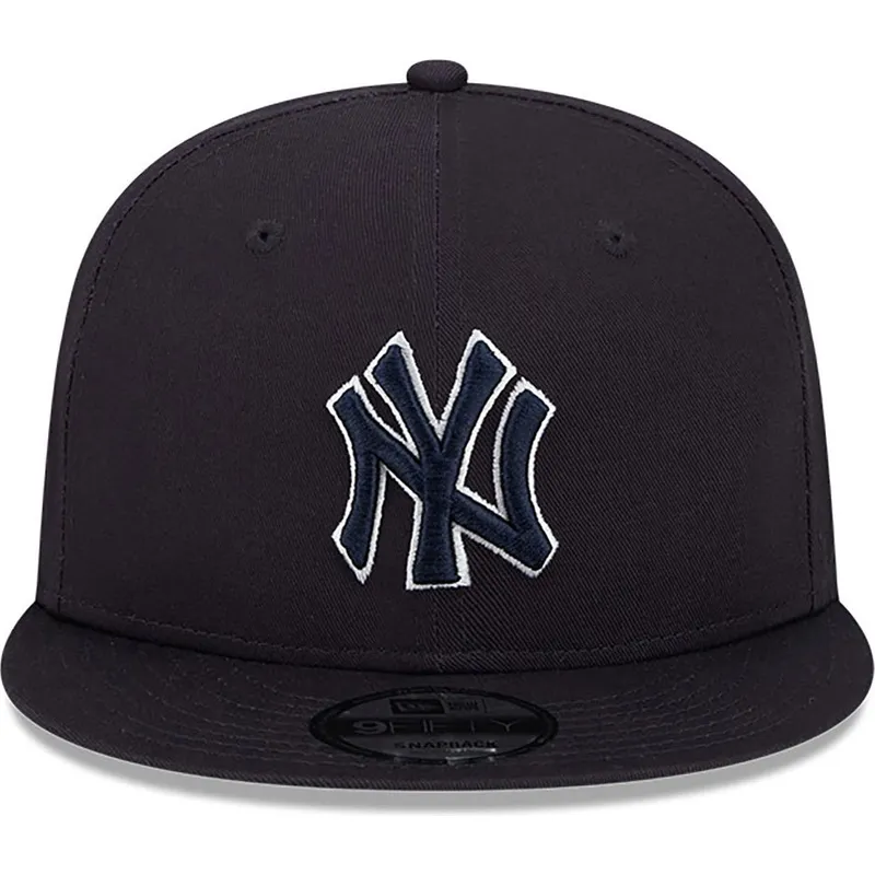 marineblaue-flache-snapback-kappe-mit-marineblauen-logo-9fifty-side-patch-script-der-new-york-yankees-mlb-von-new-era