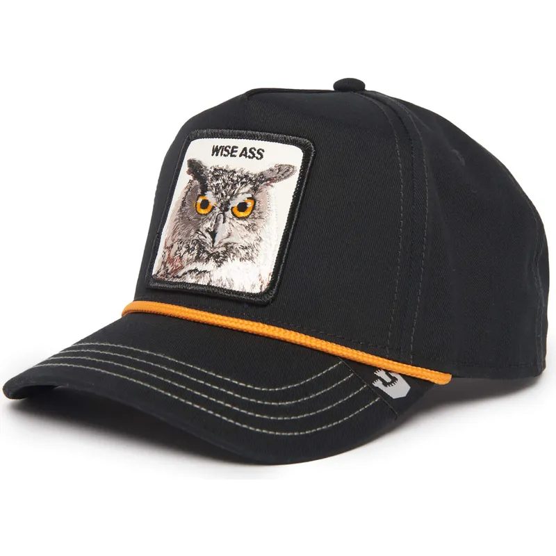 schwarze-gebogene-snapback-kappe-eule-wise-owl-100-the-farm-all-over-canvas-von-goorin-bros