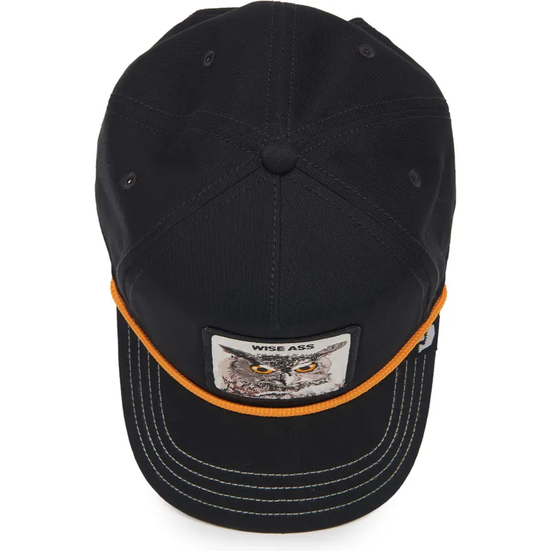 schwarze-gebogene-snapback-kappe-eule-wise-owl-100-the-farm-all-over-canvas-von-goorin-bros
