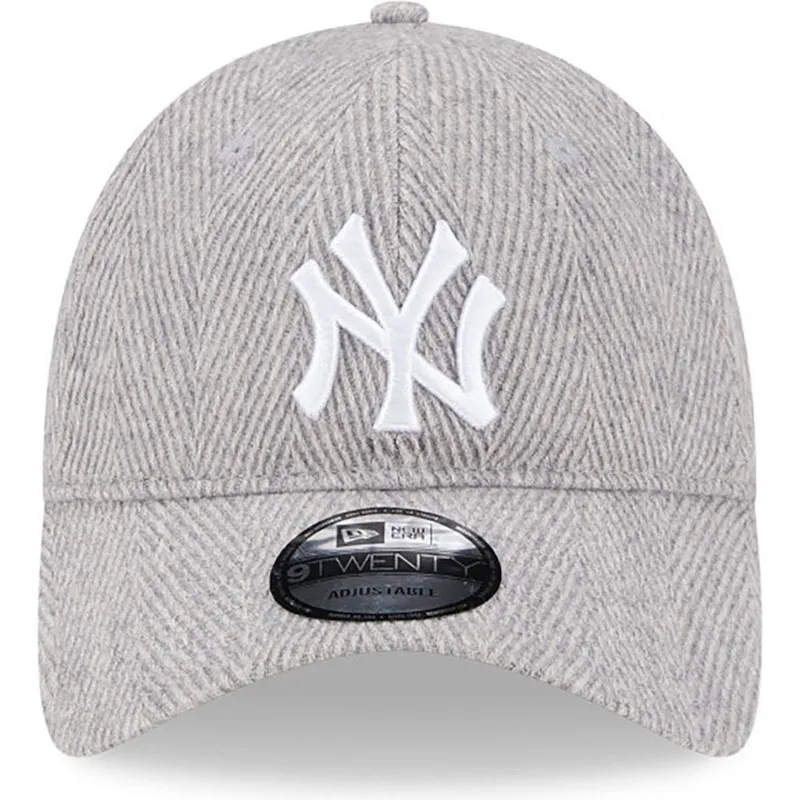 mutzen-gebogen-grau-verstellbares-band-9twenty-herringbone-der-new-york-yankees-mlb-von-new-era