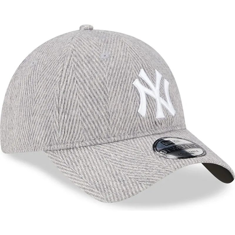 mutzen-gebogen-grau-verstellbares-band-9twenty-herringbone-der-new-york-yankees-mlb-von-new-era