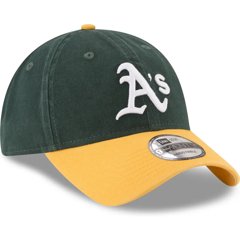grune-und-gelbe-verstellbare-gebogene-kappe-9twenty-core-classic-der-oakland-athletics-mlb-von-new-era