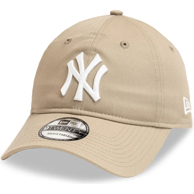 braune-verstellbare-curved-cap-9twenty-league-essential-der-new-york-yankees-mlb-von-new-era