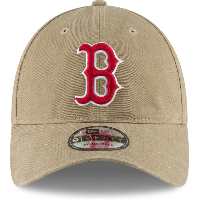hellbraune-verstellbare-curved-cap-mit-rotem-logo-9twenty-core-classic-der-boston-red-sox-mlb-von-new-era