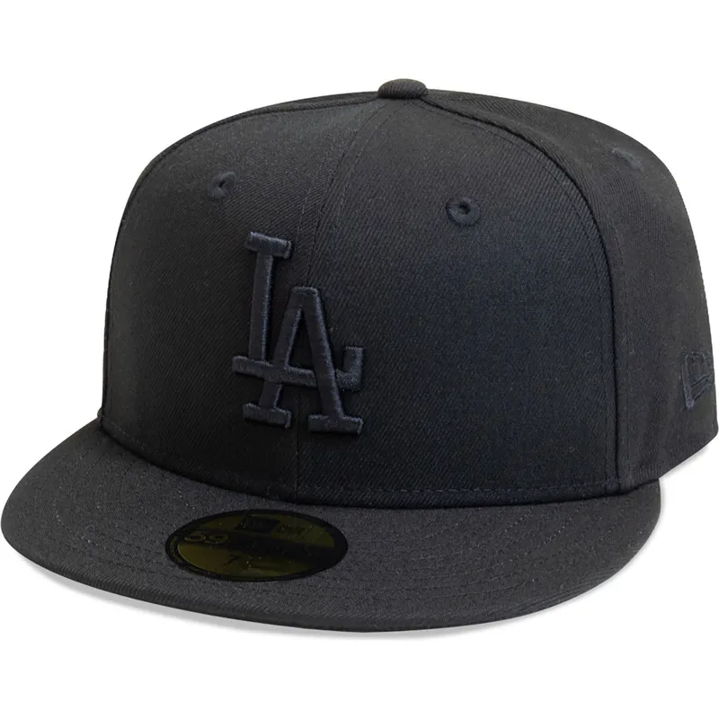 schwarze-enganliegende-flatcap-mit-schwarzem-logo-59fifty-league-essential-der-los-angeles-dodgers-mlb-von-new-era