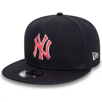 New Era Flat Brim Red Logo 9FIFTY Outline New York Yankees MLB Navy Blue Snapback Cap