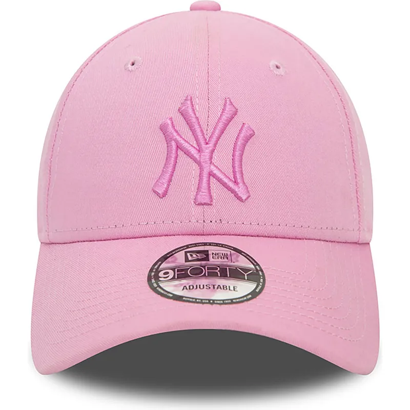 rosa-verstellbare-9forty-league-essential-cap-mit-gebogenem-schirm-und-rosa-new-york-yankees-mlb-logo-von-new-era