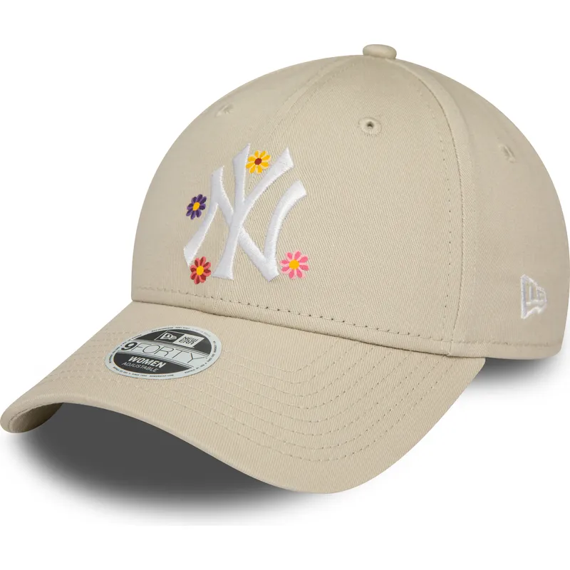 mutzen-gebogen-beige-verstellbares-band-9forty-flower-der-new-york-yankees-mlb-von-new-era