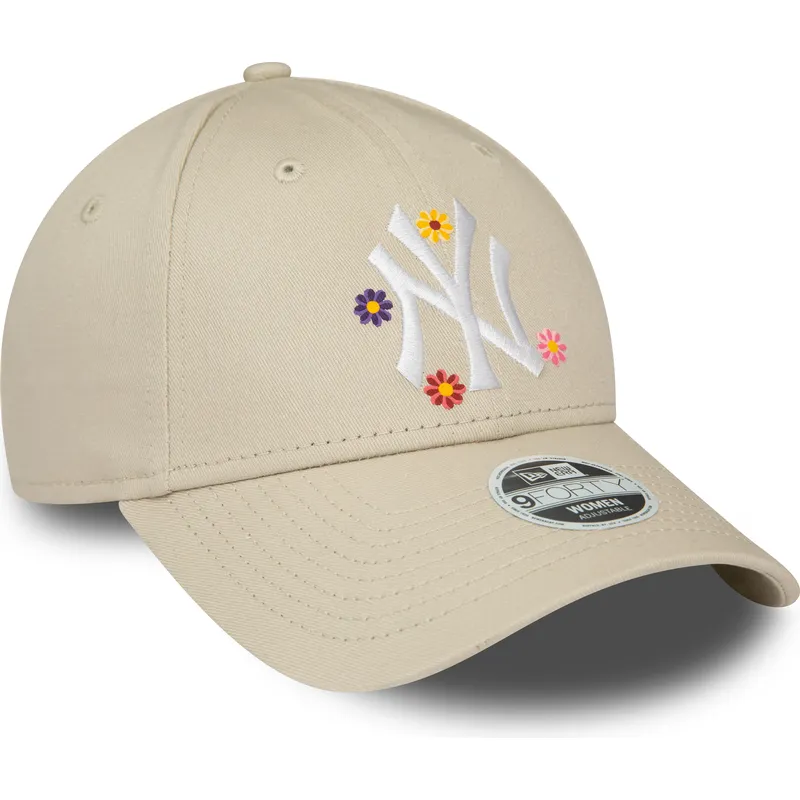 verstellbare-beige-damen-kappe-mit-gebogenem-schirm-9forty-flower-der-new-york-yankees-mlb-von-new-era