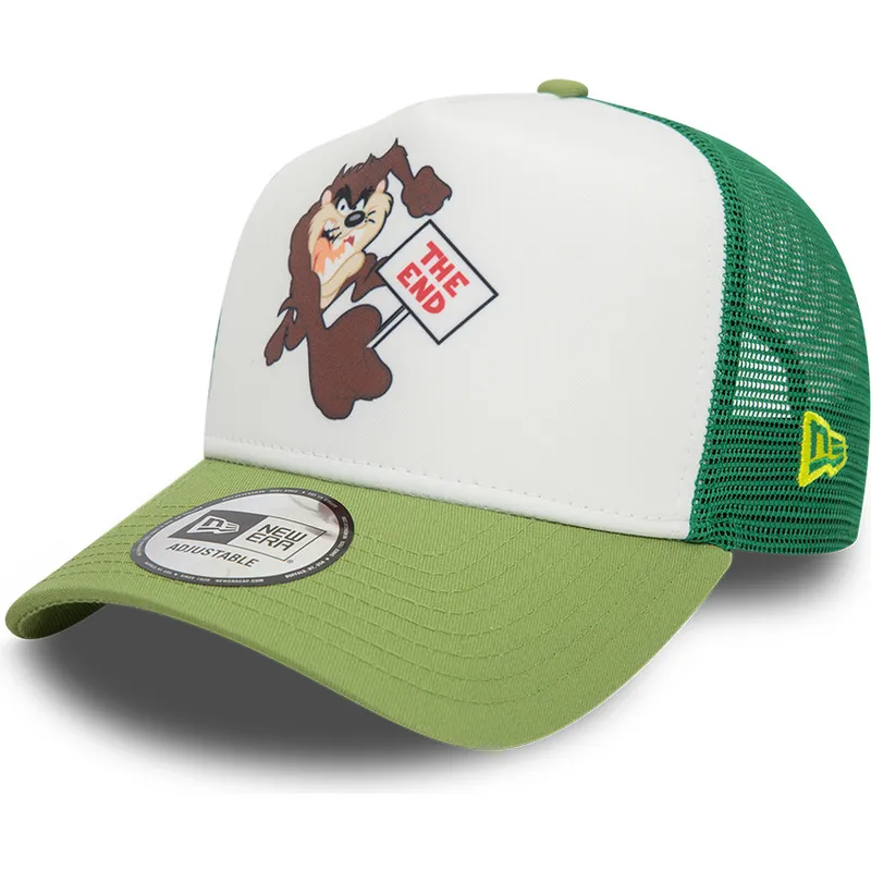 weisse-und-grune-trucker-cap-a-frame-character-von-tasmanischer-teufel-looney-tunes-von-new-era
