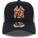 mutzen-gebogen-marineblau-snapback-marron-a-frame-boucle-der-new-york-yankees-mlb-von-new-era