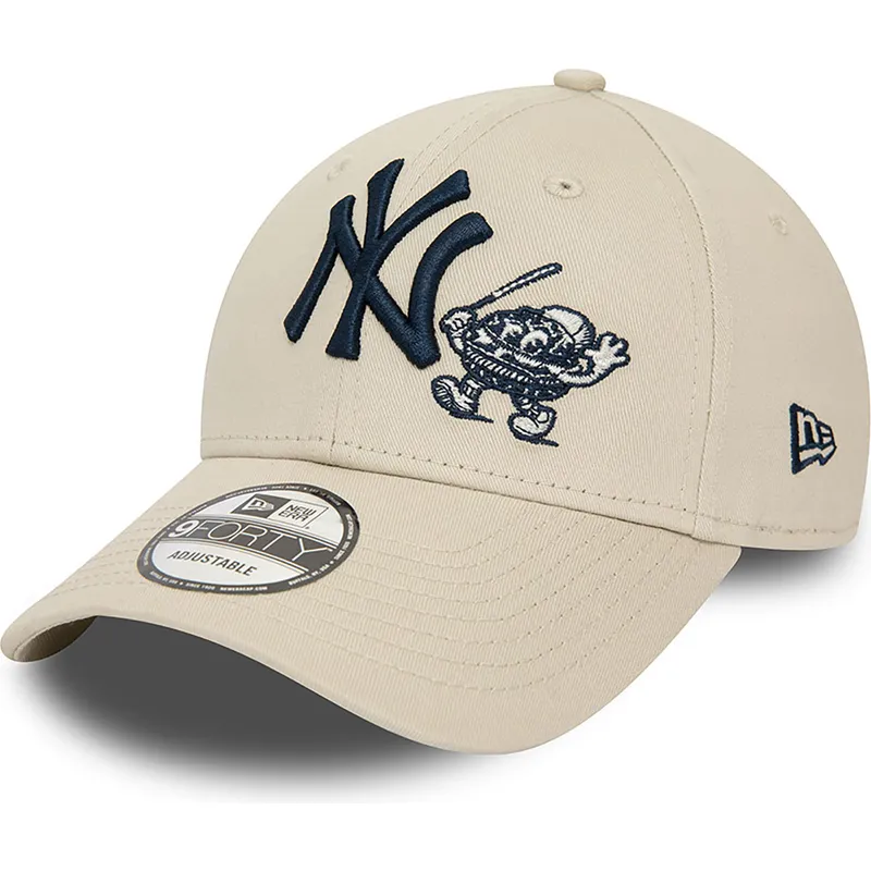mutzen-gebogen-beige-verstellbares-band-9forty-food-character-der-new-york-yankees-mlb-von-new-era
