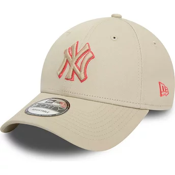 New Era Curved Brim 9FORTY Team Outline New York Yankees MLB Beige Adjustable Cap