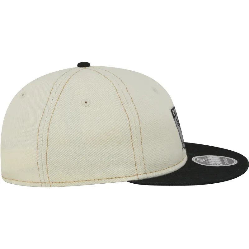 beige-und-schwarze-verstellbare-flatcap-9fifty-retro-crown-denim-der-oakland-raiders-nfl-von-new-era