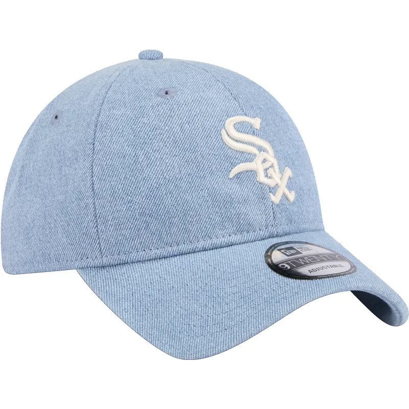 blaue-gebogene-verstellbare-kappe-9twenty-washed-denim-der-chicago-white-sox-mlb-von-new-era
