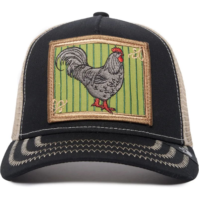 goorin-bros-ye-olde-cock-the-farm-retro-classic-trucker-cap-in-schwarz-und-beige-mit-hahn-motiv