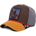 goorin-bros-lone-wolf-100-the-farm-all-over-canvas-snapback-kappe-mit-gebogenem-schirm-in-braun-grau-und-orange