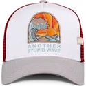 coastal-stupid-wave-hft-weisse-rote-und-graue-trucker-kappe
