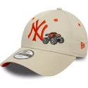 new-era-curved-brim-youth-orange-logo-9forty-graphic-monster-truck-new-york-yankees-mlb-beige-adjustable-cap