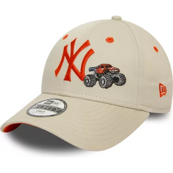 New Era Curved Brim Youth Orange Logo 9FORTY Graphic Monster Truck New York Yankees MLB Beige Adjustable Cap