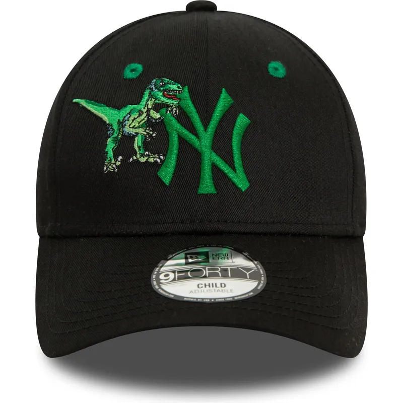 mutzen-gebogen-schwarz-verstellbares-band-fur-kinder-9forty-graphic-dinosaurio-der-new-york-yankees-mlb-von-new-era