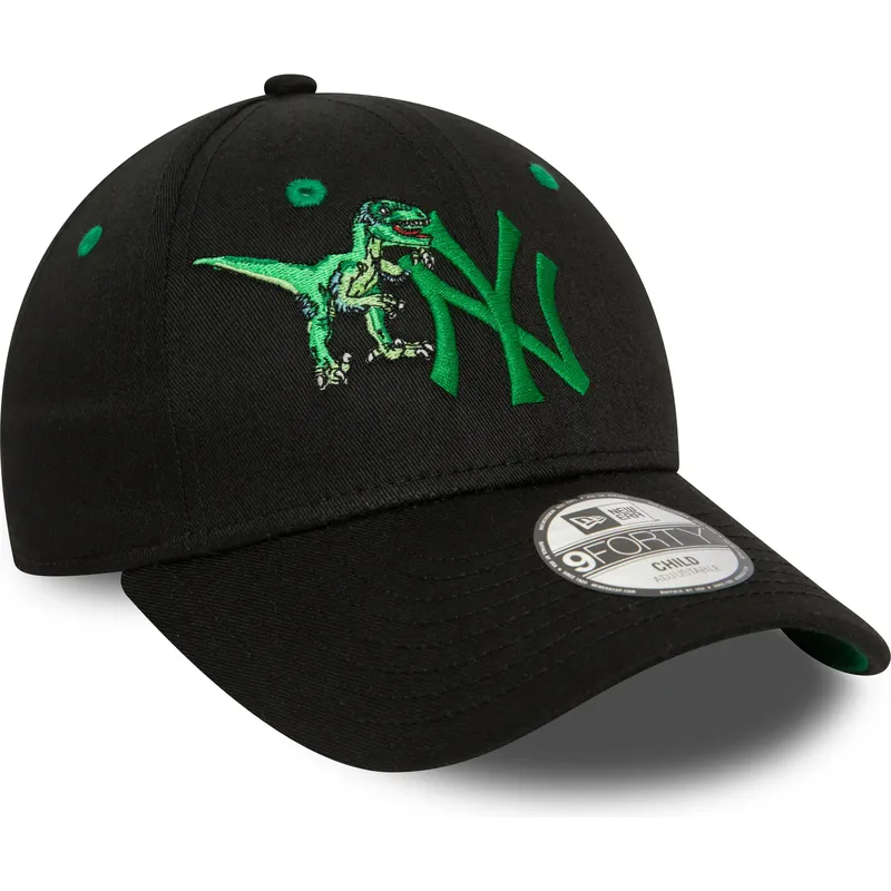mutzen-gebogen-schwarz-verstellbares-band-fur-kinder-9forty-graphic-dinosaurio-der-new-york-yankees-mlb-von-new-era
