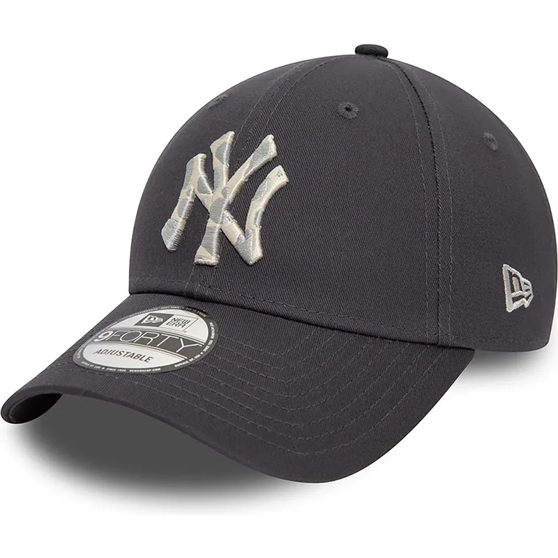 verstellbare-graue-9forty-kappe-mit-gebogenem-schirm-und-animal-infill-der-new-york-yankees-mlb-von-new-era