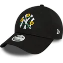 new-era-9forty-new-york-yankees-mlb-damen-verstellbare-schwarze-kappe-mit-gebogenem-schirm-und-blumenmuster